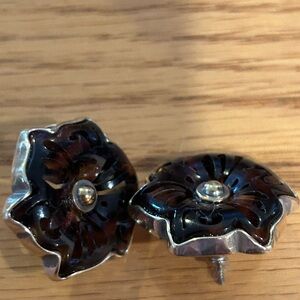 Brighton silver and brown floral stud earrings